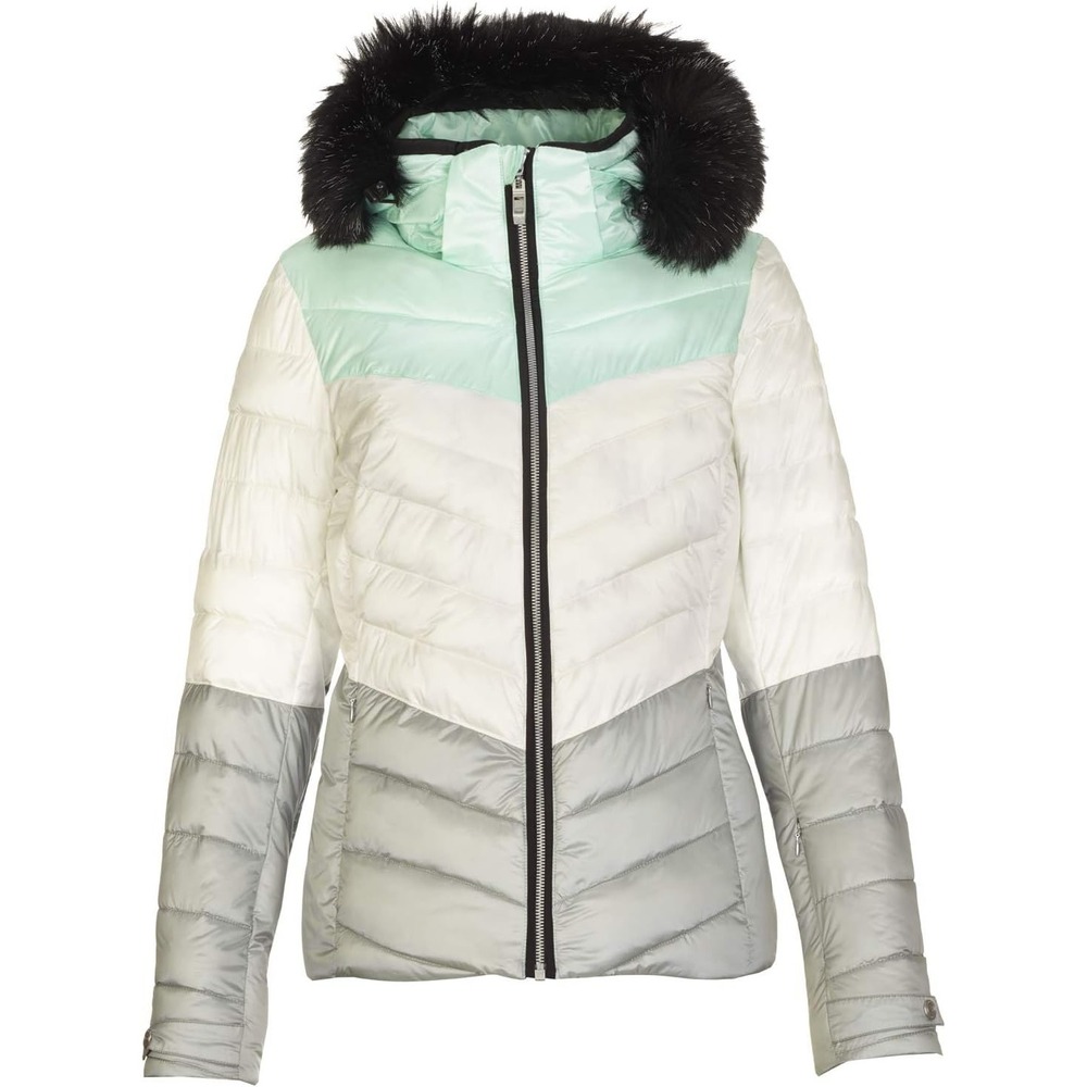 Killtec Womens Ski Jacket Mint White Grey Puffer Hooded Faux Fur Water Resist. 6